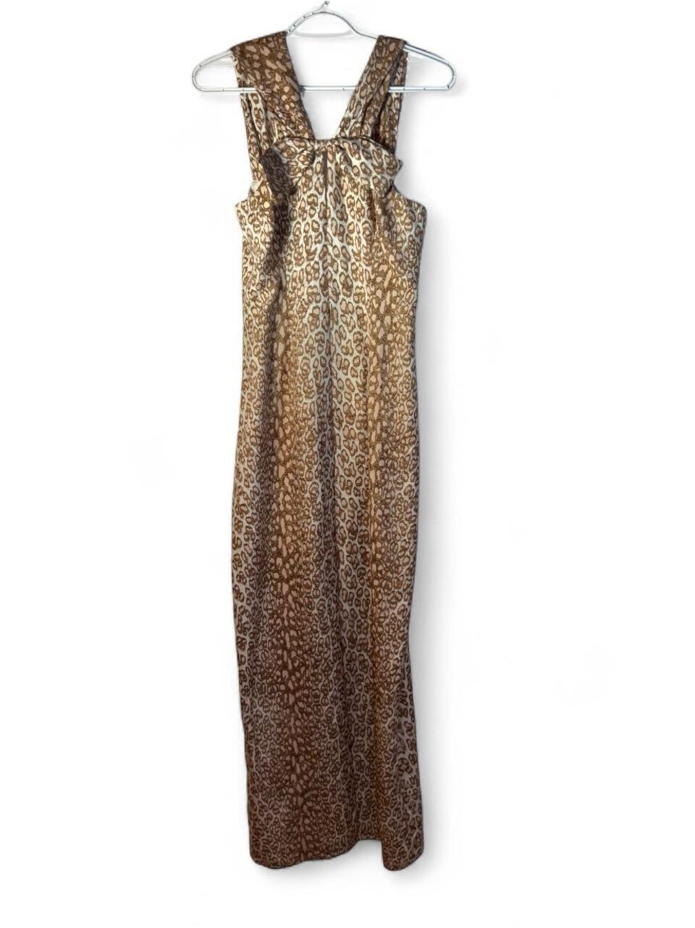 Leopard Print Maxi Dress with Wide Straps - Brown